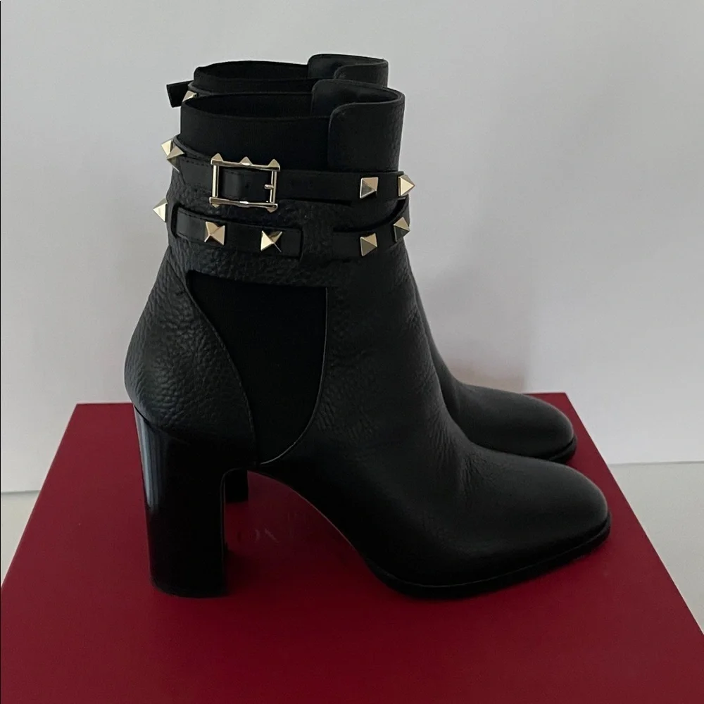 Valentino Garavani Black Ankle Boots with Gold Studs EU size 37